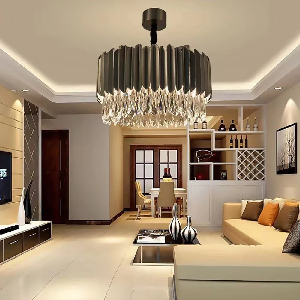 Afralia™ Luxury Crystal Chandeliers Dimmable LED Ceiling Lamps for Dining Room