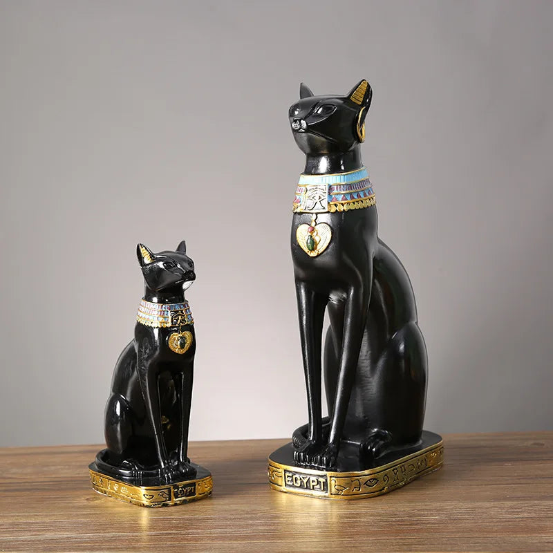 Afralia™ Resin Egyptian Cat Bestet Goddess Figurine Sculpture for Home Office Decor