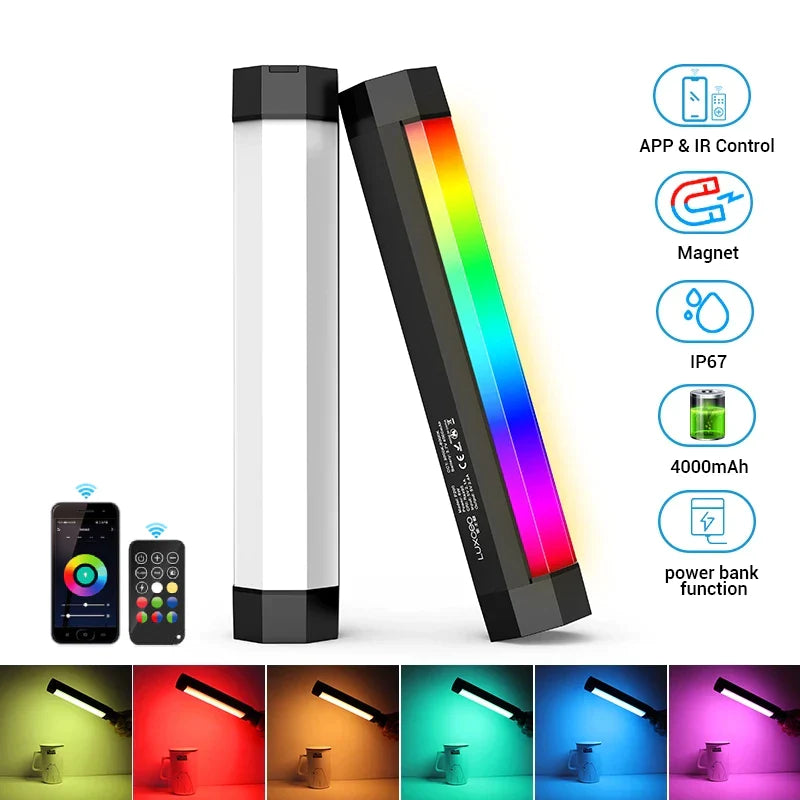 Afralia™ RGB Tube LED Video Light, CRI 95+, IP67, Controlled by app