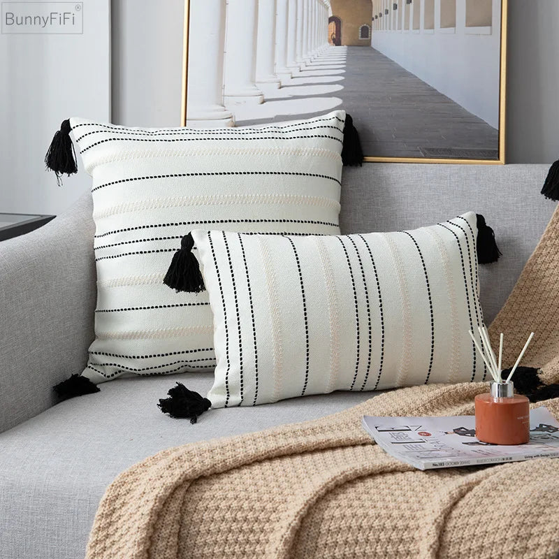 Afralia™ Woven Stripe Cushion Cover for Home Sofa Bed Bedroom Living Room