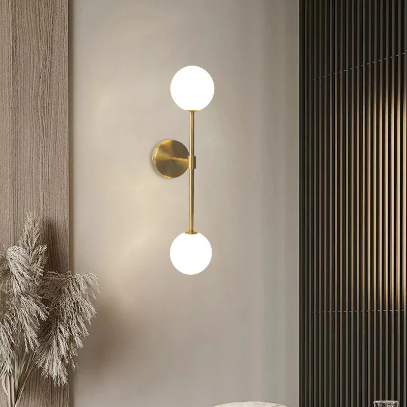 Afralia™ Modern Golden Round Ball Glass Wall Lights - Double G4 Bulbs Wall Sconce