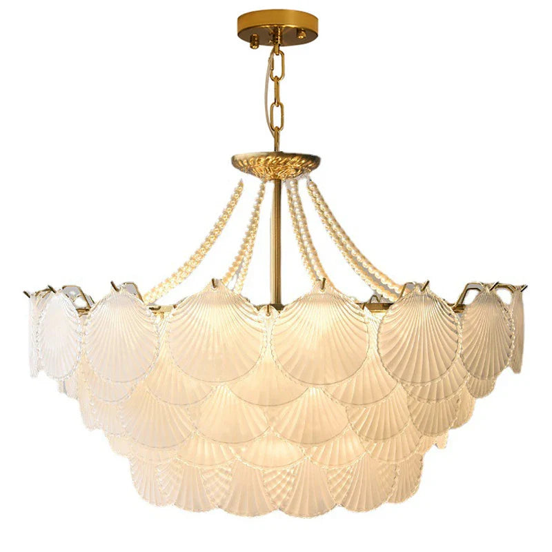Afralia™ Shell Glass Gold Lustre LED Chandelier - Luxury Hanging Lamp