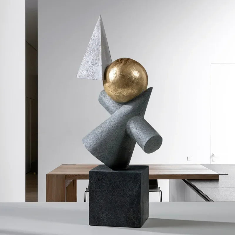 Afralia™ Geometric Gold Ball Sculpture Statues for Home Decor