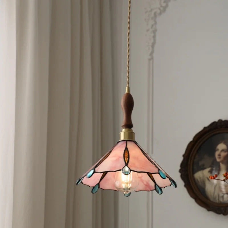 Afralia™ Pink Glass LED Pendant Light Fixture Vintage Style Loft Kitchen Hanging Lamps