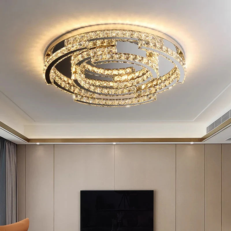 Afralia™ LED Crystal Ceiling Lamp, Silver Chrome Chandelier for Living Room