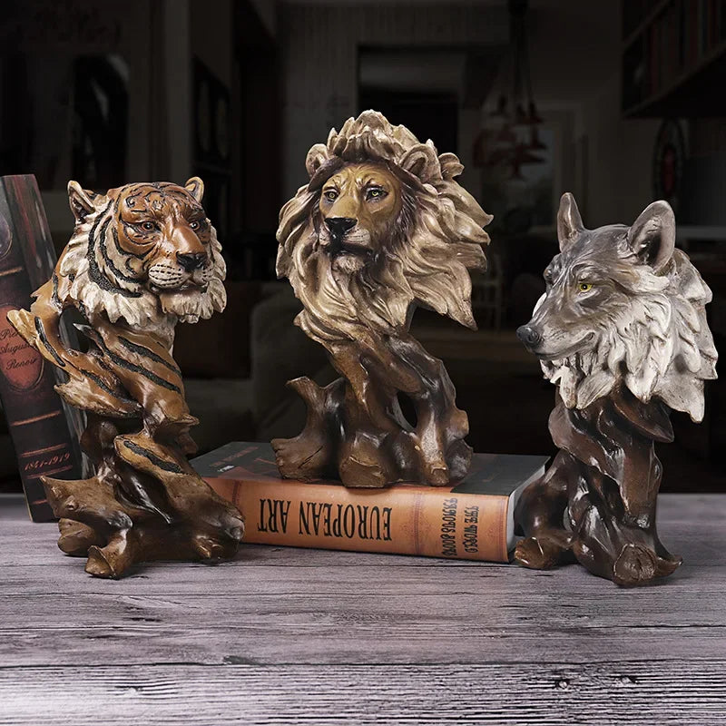 Afralia™ Animal Statue Collection: Eagle Wolf Lion Tiger Horse Desktop Artwork Decoration & Gift