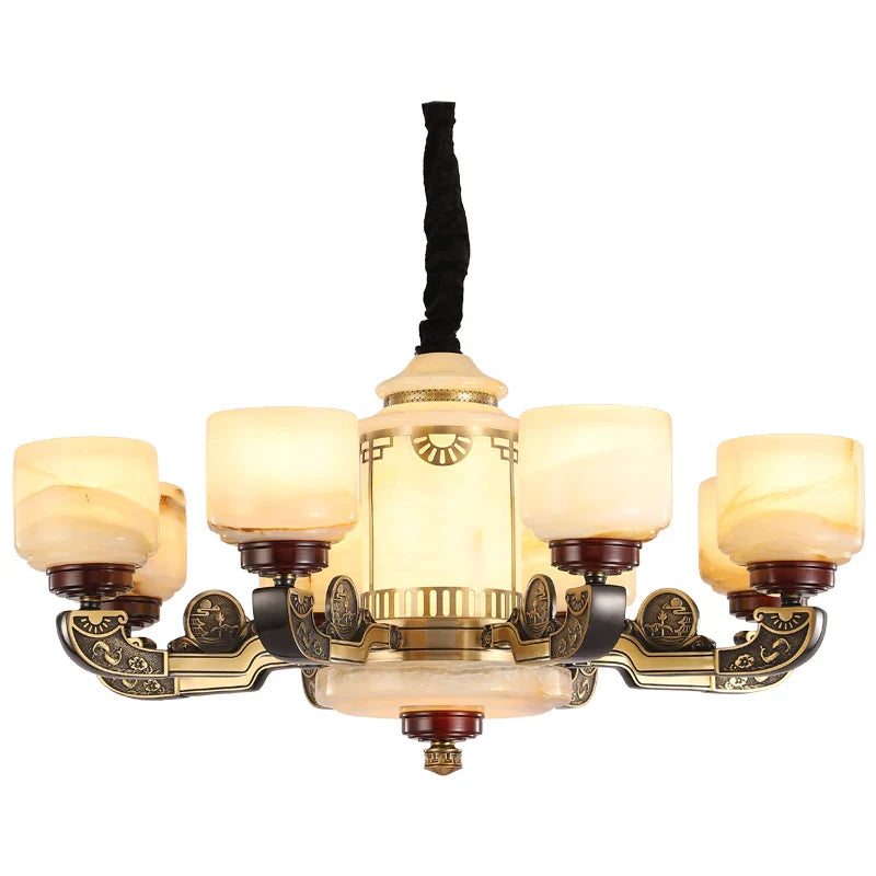 Afralia™ All Copper Jade Chandelier | Chinese Style Living Room Dining Room Lighting