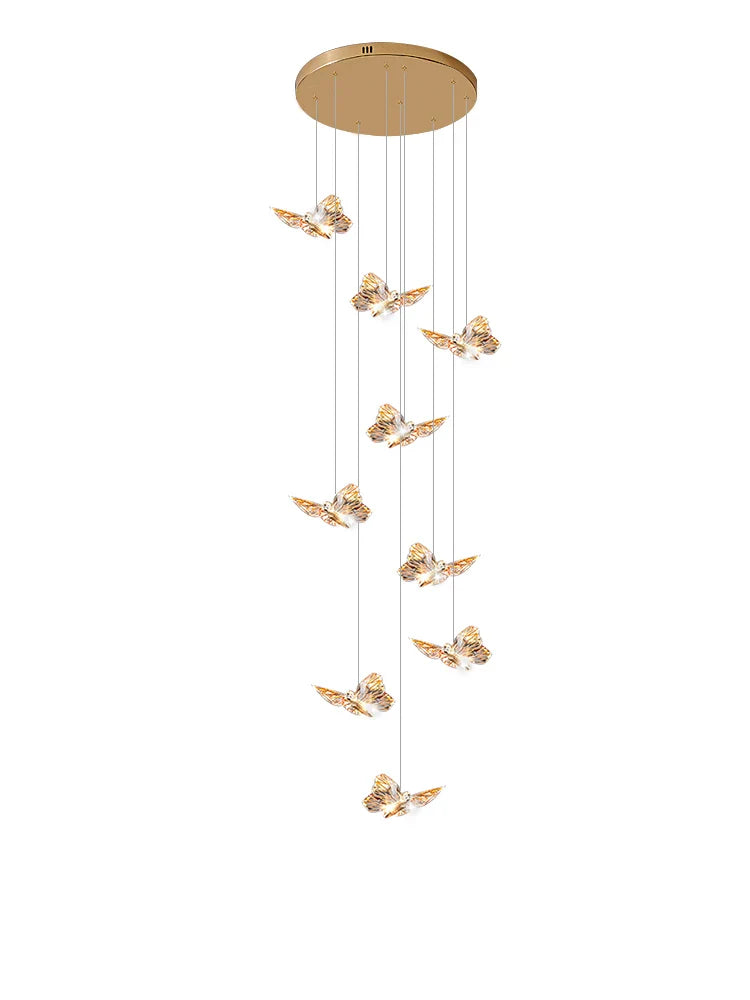 Afralia™ Butterfly Chandelier Staircase Suspended Loft Pendant Light for Living Room & Hallway