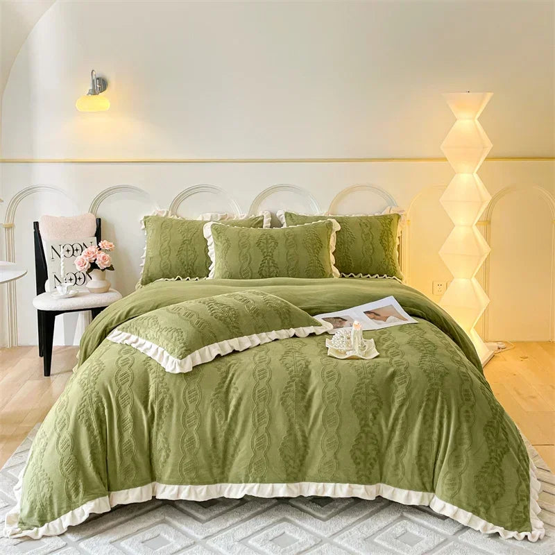 Afralia™ Milk Velvet Carving Bedding Set - Single to King Size Luxe Bed Linens