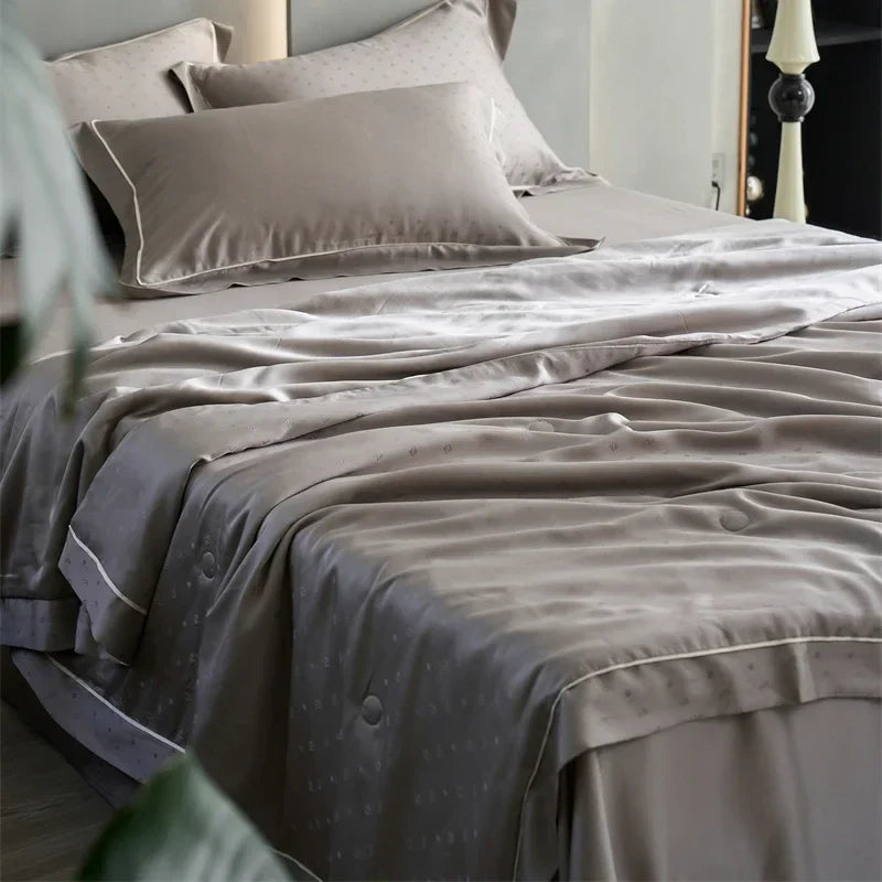 Afralia™ Luxe Lyocell Jacquard Summer Blanket with Mulberry Silk Fill Comforter