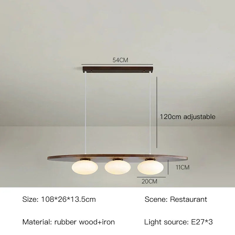Afralia™ Nordic Wood Chandelier Glass Pendant Light for Dining Room Kitchen Cafe Bar