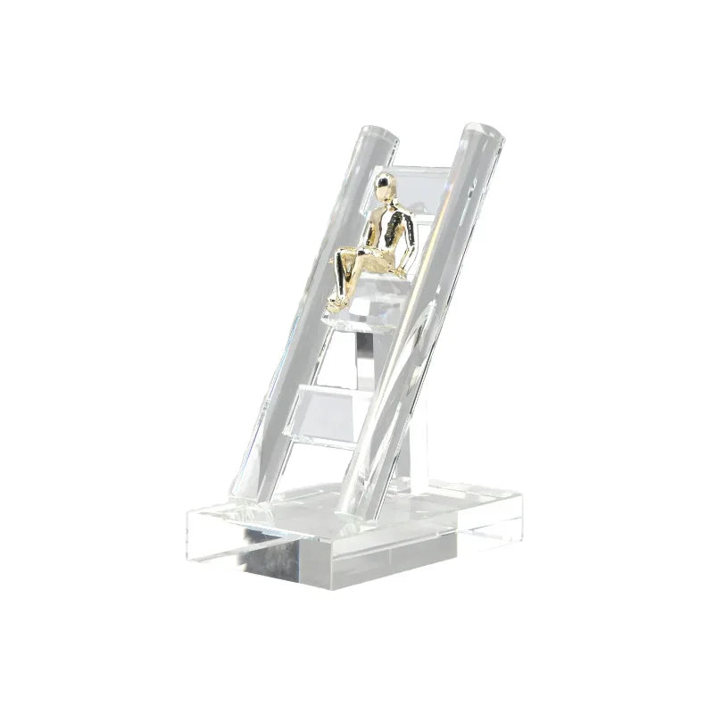 Afralia™ Crystal Staircase Statue: Golden Man Climbing Handicrafts Glass Home Decor