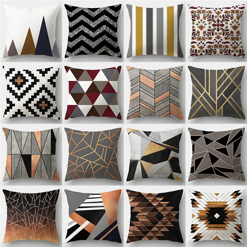 Afralia™ Wood Marble Cushion Cover - Home Decor Square Line Pillowslip