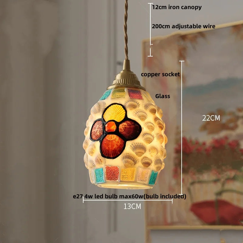Afralia™ Tiffany Conch Glass LED Pendant Light - Adjustable & Colorful for Reading, Children, Dining Room