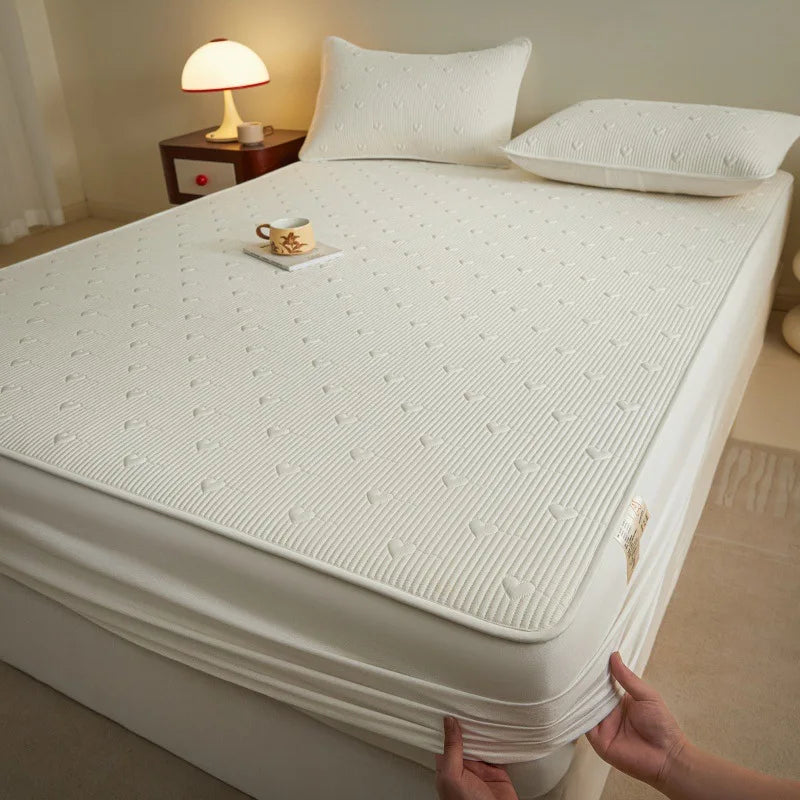 Afralia™ Love Pattern Cotton Fitted Sheet Single - Anti-Slip, Dustproof & Luxury