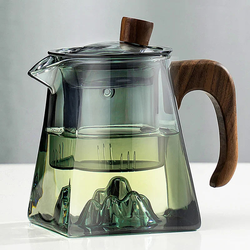 Afralia™ Glass Teapot with Wood Handle, Heat Resistant Kung Fu Tea Kettle, Transparent Teaware