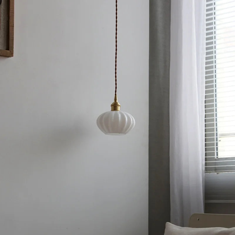 Afralia™ Copper White Glass LED Pendant Lamp for Modern Living Room Decor