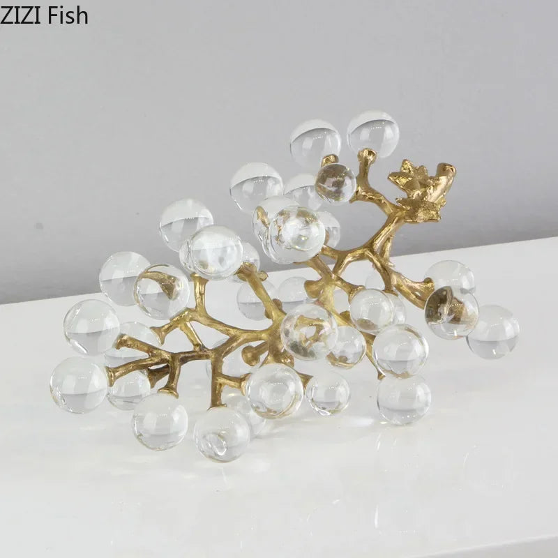 Afralia™ Brass Crystal Grape Ornaments | Modern Desk Decoration Sculpture