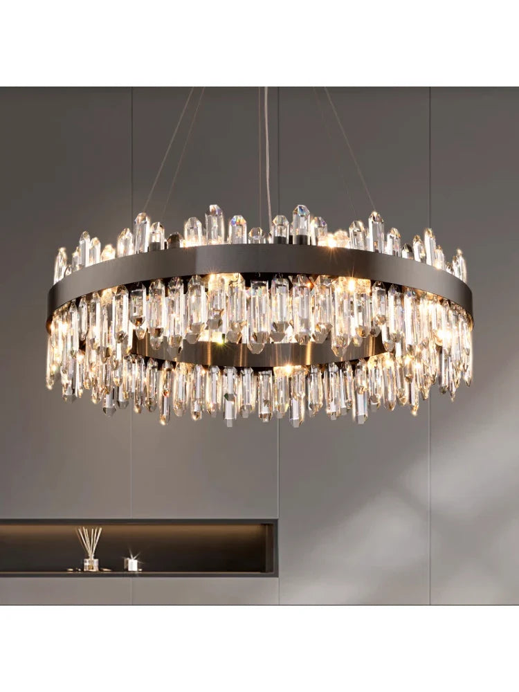 Afralia™ Modern Gold/Black Crystal Chandelier, Adjustable Dining Room Ceiling Fixture