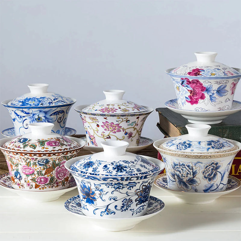 Afralia™ 350ml Ceramic Gaiwan Porcelain Tea Cup Set