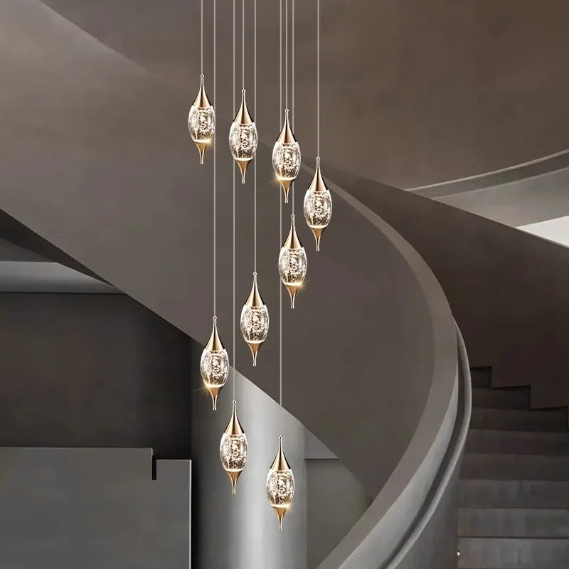 Afralia™ Crystal Chandelier Stair Pendant Lamp Living Room Interior Lighting