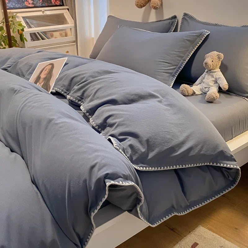 Afralia™ Cozy Shell Edges Bedding Set: Soft Duvet & Fitted Sheet for Autumn/Winter