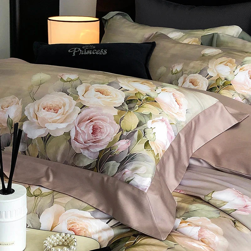 Afralia™ Luxury Floral Bedding Set with Lyocell Cotton Duvet Cover, Sheet, and Pillowcases