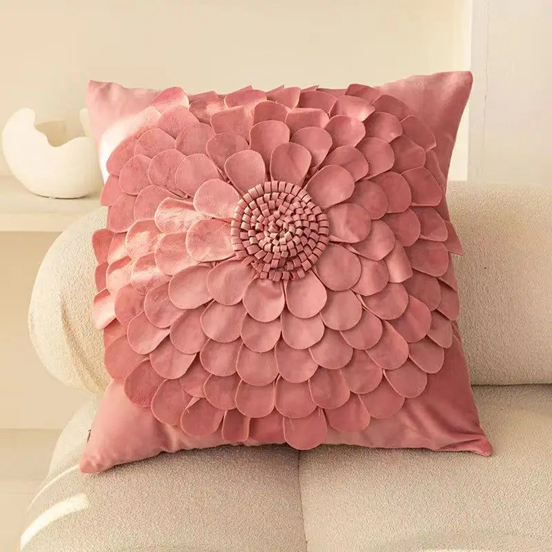 Afralia™ Velvet Tulip Embroidery Cushion Cover Pink Flower Patchwork Pillowcase