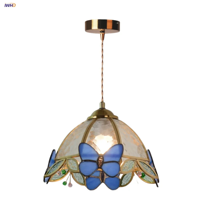Afralia™ Butterfly Tiffany Glass Pendant Lamp Modern Nordic LED Hanging Light