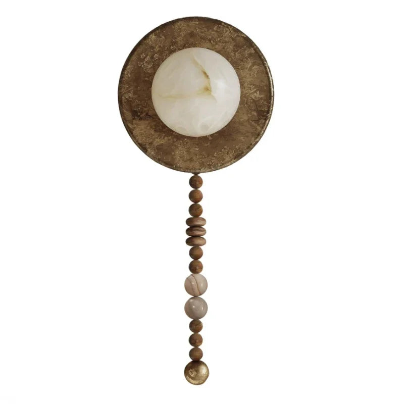 Afralia™ Retro Gold Round Wall Light: Handmade Wooden Sconce for Living Room, Hotel, Villa