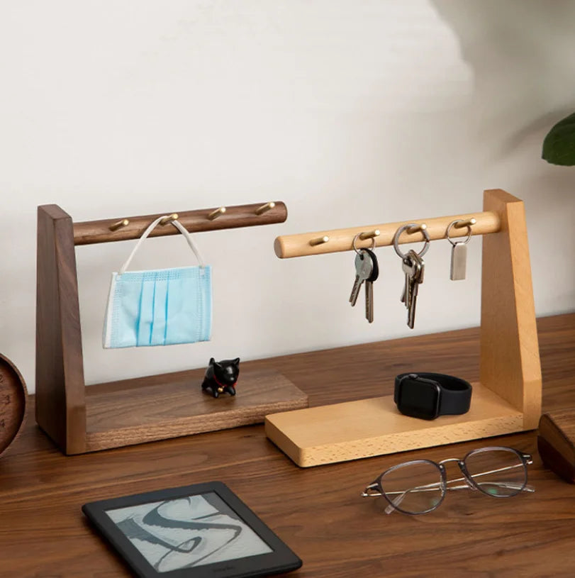 Afralia™ Walnut Wood Key Storage Box: Porch Hanging Shelf Organizer for Keys, Masks & More