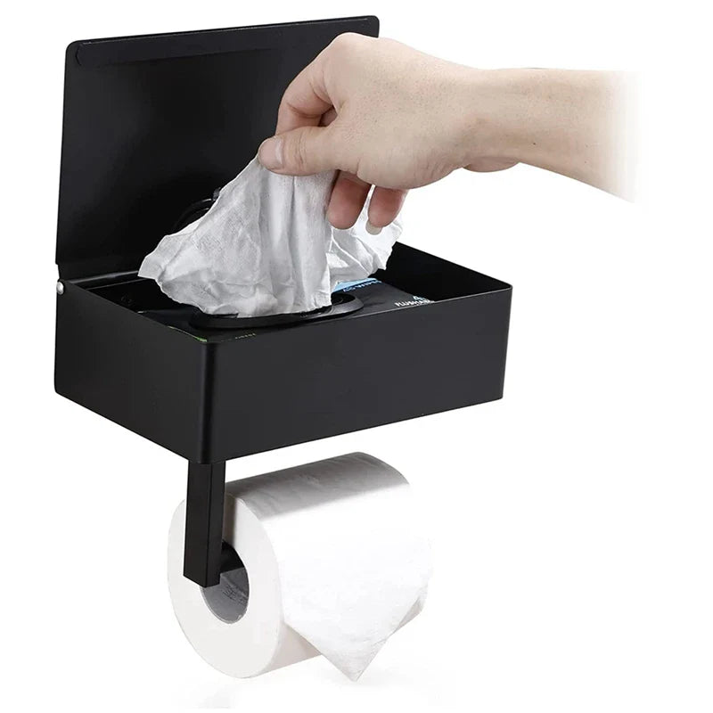 Afralia™ Toilet Paper Holder with Phone Shelf: Aluminum Tissue Roll Storage