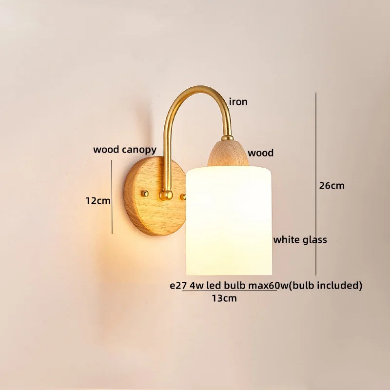 Afralia™ LED Glass Iron Wood Wall Light Fixture Modern Nordic Bedside Lamp