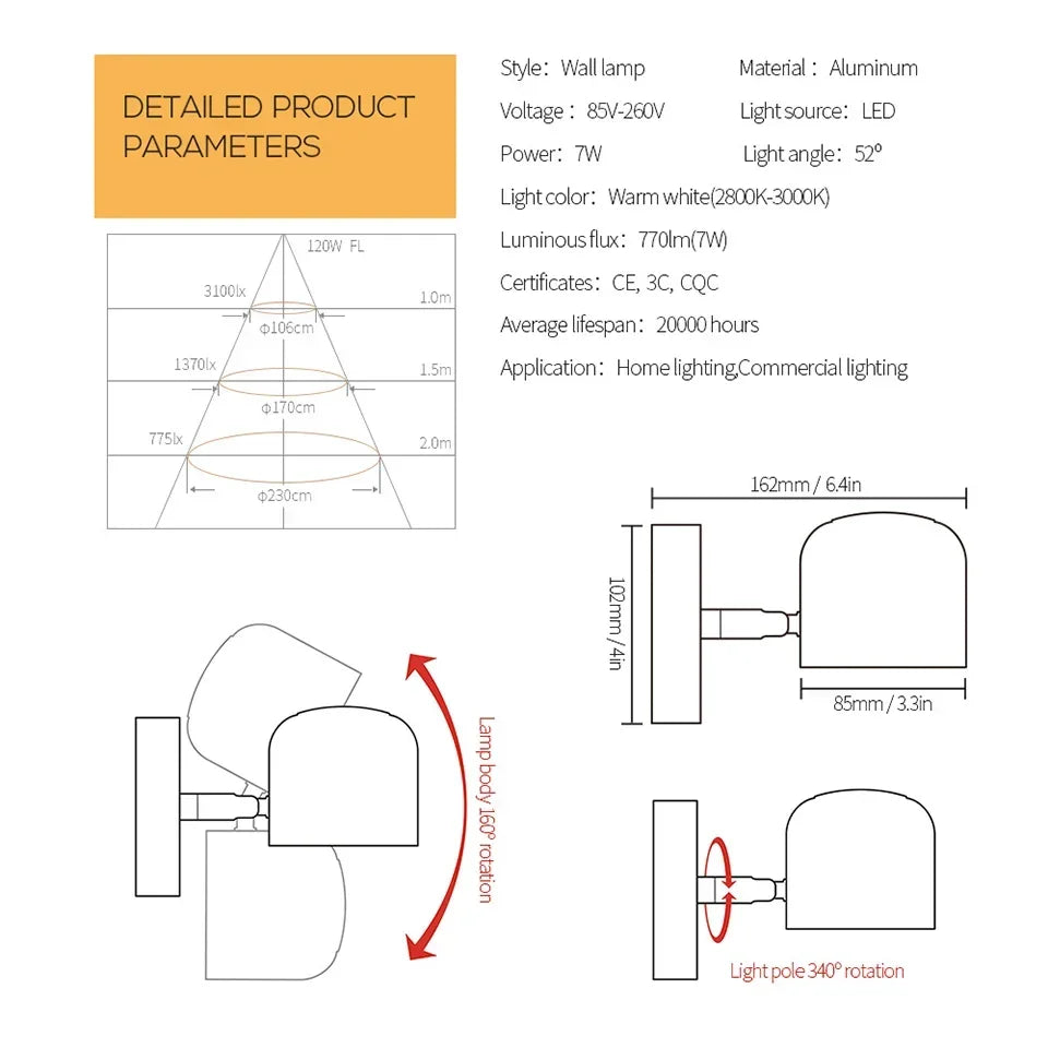 Afralia™ Dimmable LED Wall Lamp: Modern Reading Light with Adjustable Angle by Aisilan
