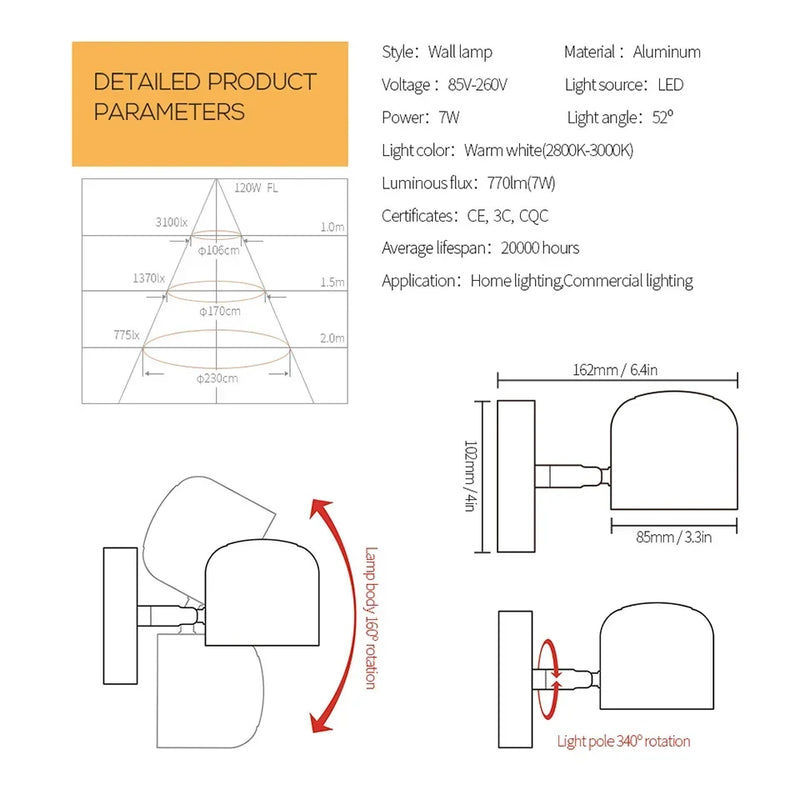 Afralia™ Dimmable LED Wall Lamp: Modern Reading Light with Adjustable Angle by Aisilan