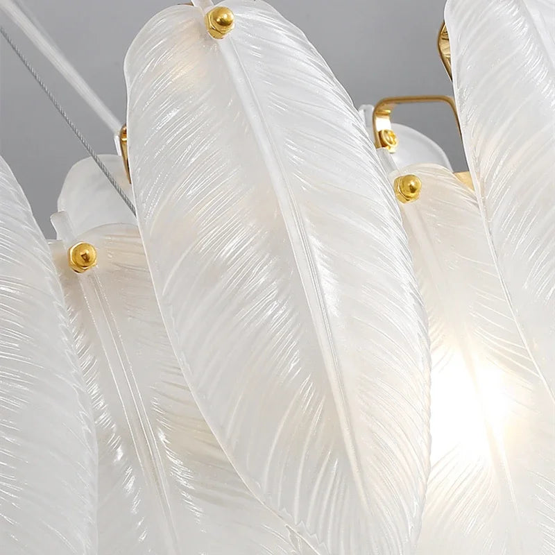 Afralia™ Feather Crystal Pendant Chandelier for Dining Room, Modern Glass Ceiling Light