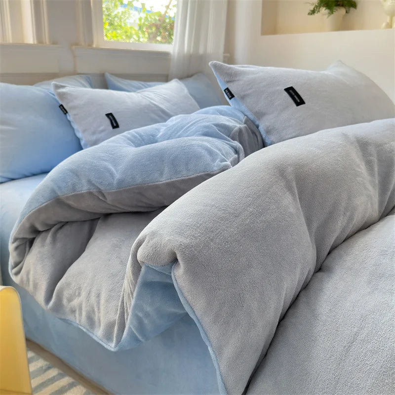 Afralia™ Coral Color Blocked Velvet Single Duvet Cover for Winter