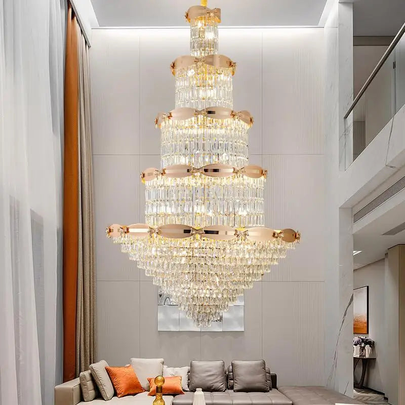 Afralia™ Grand Hall Crystal Chandelier Spiral Staircase Post-Modern Light Luxury Lighting