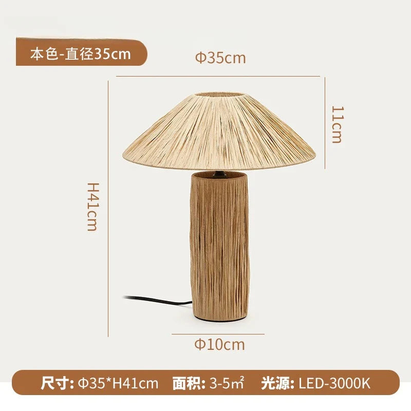 Afralia™ Vintage Raffia Table Lamp LED E27 Desk Light for Bedroom Living Room
