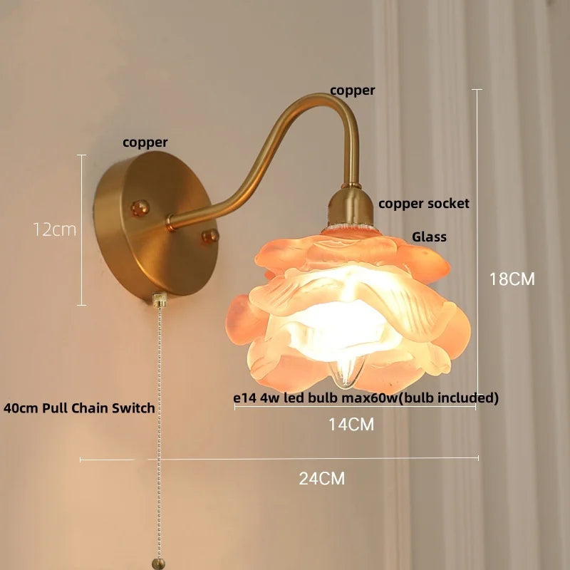Afralia™ Brass LED Wall Lights Pull Chain Switch Clear Glass Modern Vanity Mirror Light