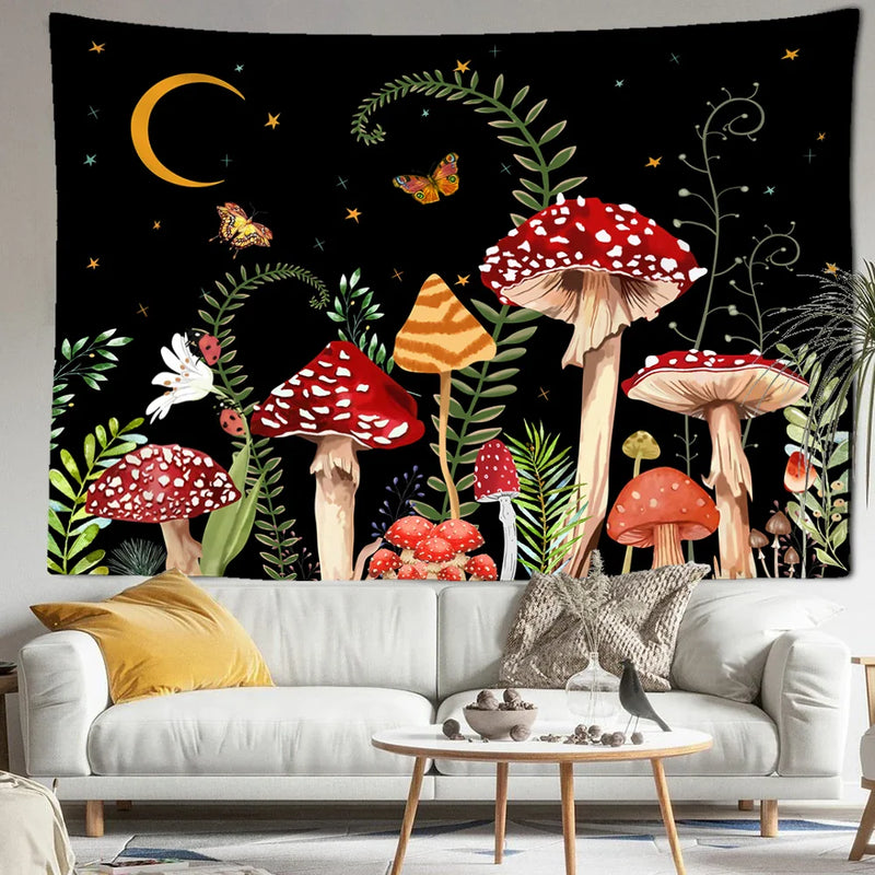 Afralia™ Butterfly Mushroom Tapestry Wall Hanging - Psychedelic Bohemian Home Decor