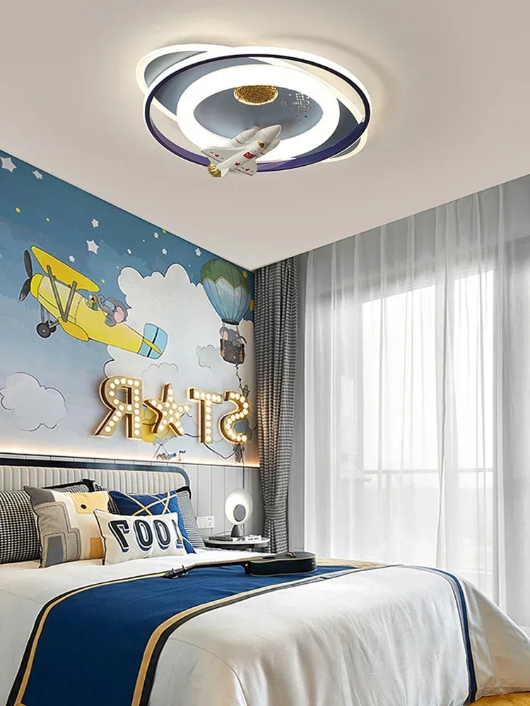 Afralia™ Astronaut Spaceman Rocket Rabbit Ceiling Light Kids Bedroom Luminaire