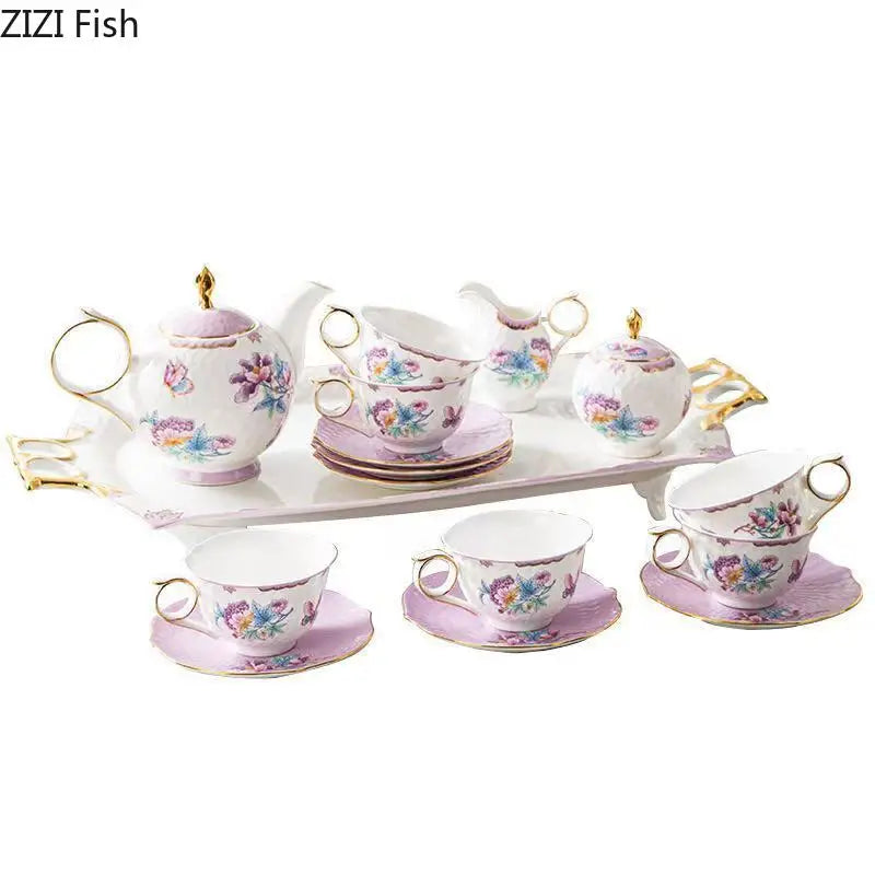 Afralia™ Flowers Pattern Coffee Mug Set for Elegant Dining Table Décor