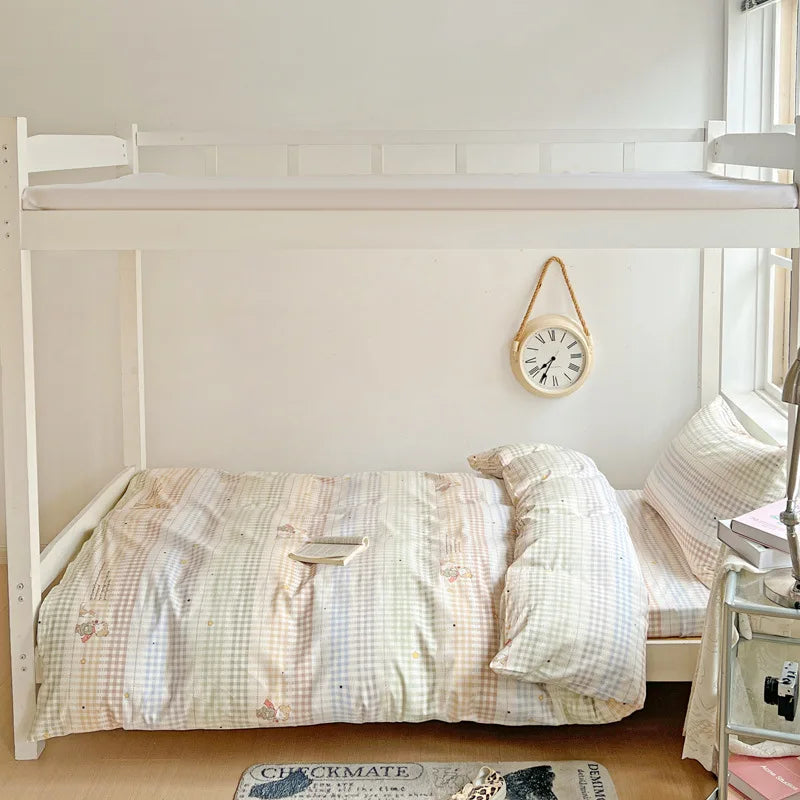 Afralia™ Cotton Grid Pattern Bedding Set with Duvet Cover & Pillowcases for Double Bed