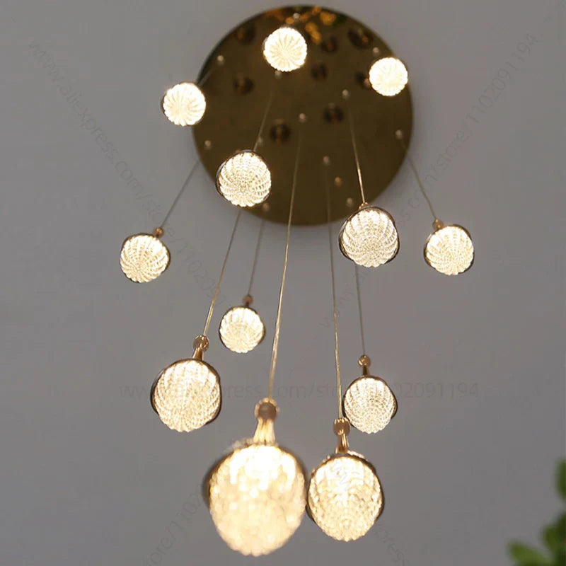 Afralia™ Gold LED Staircase Chandelier: Elegant Luxury Large Pendant Lamp for Living Room