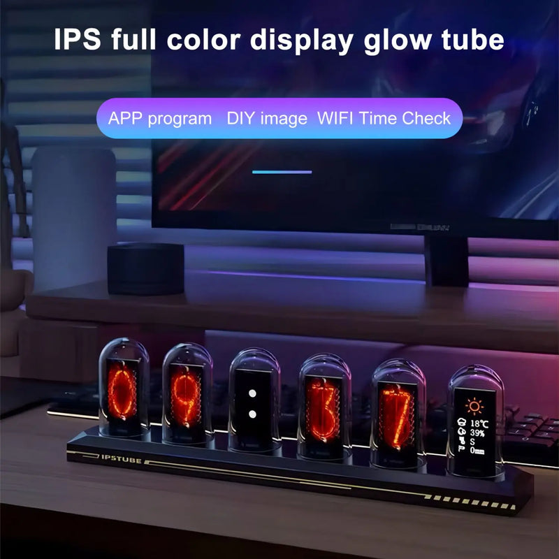 Afralia™ RGB Nixie Tube Clock LED IPS Color Screen Analog Digital Night Lights