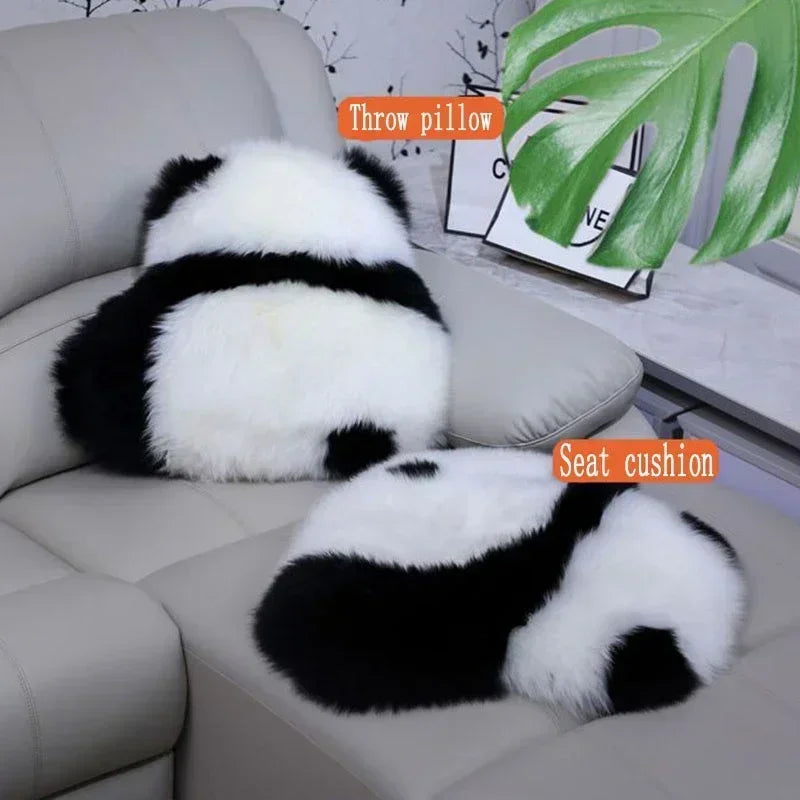 Afralia™ Super Cute Angry Panda Wool Back Throw Pillow for Bed, Sofa, Floor - Cozy Cushion