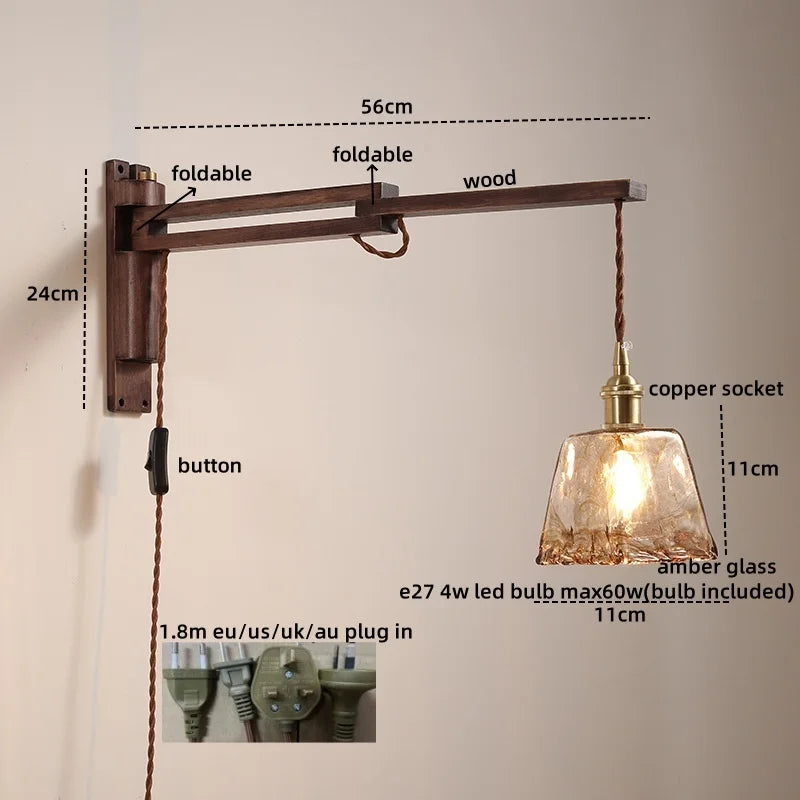 Afralia™ Modern LED Wall Lamp Wood Glass Nordic Bathroom Bedroom Living Room Light