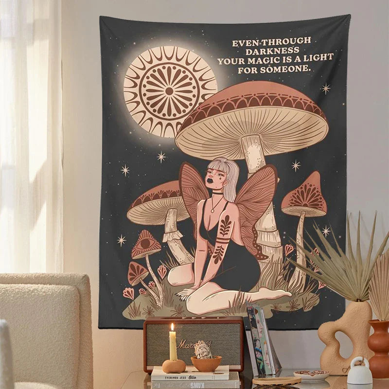 Afralia™ Psychedelic Mushroom Woman Tapestry Wall Hanging for Hippie Bohemian Decor