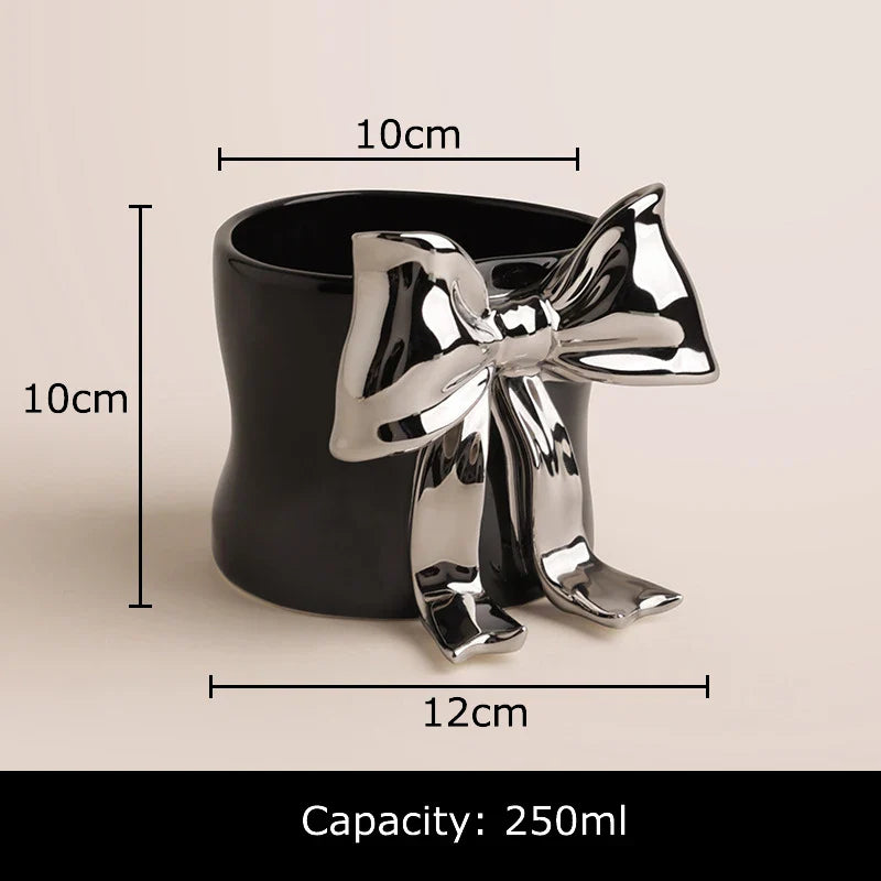 Afralia™ Bowknot Porcelain Coffee Cup | Exquisite Tea Mug for Dining Table